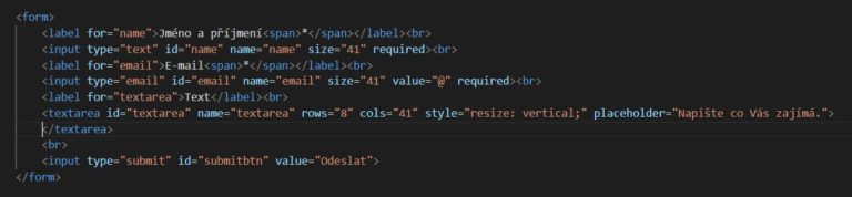 Kompletní formulář v HTML.