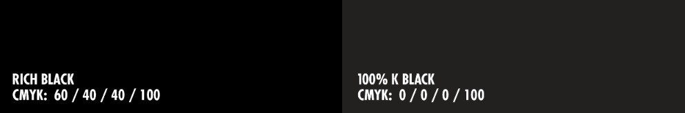 Rozdíl mezi Rich black a 100% black.